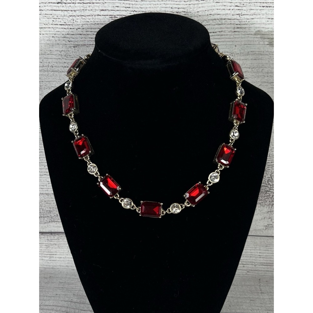 Dana Buchman Red Crystal Statement Necklace Gold Tone 18.5" Adjustable